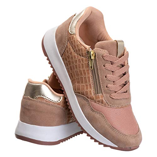 Tênis Infantil Feminino Casual Confortável Moderno AS315 Cor:Rosa - Ouro;Tamanho:34