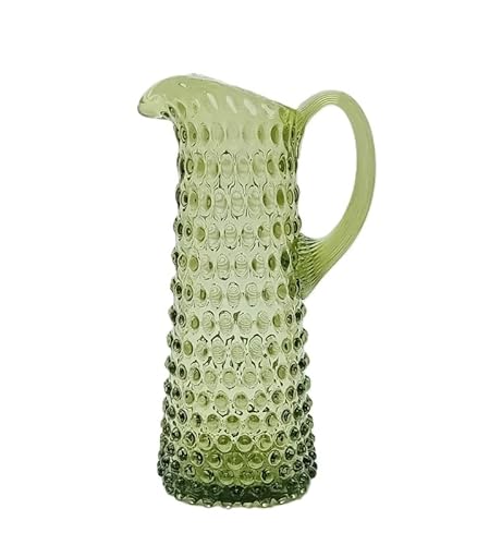 Pichet en verre cristal soufflé à la bouche - 2 l - Carafe en verre fabriquée à la main pour boissons chaudes et froides - Carafe en verre - Carafe de boisson - Vase à fleurs (vert forêt, 1,2 l)
