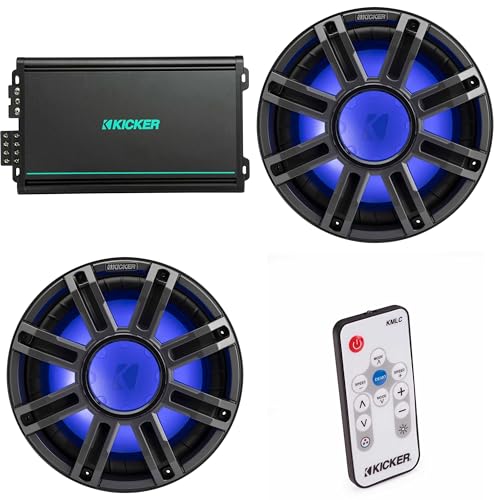 Kicker (2) 51MWF124 - MWF 12-Inch Premium Marine Subwoofer (Free-air) 4-ohm & 48KMA6004 Marine Amp Bundle (Includes LED Remote)