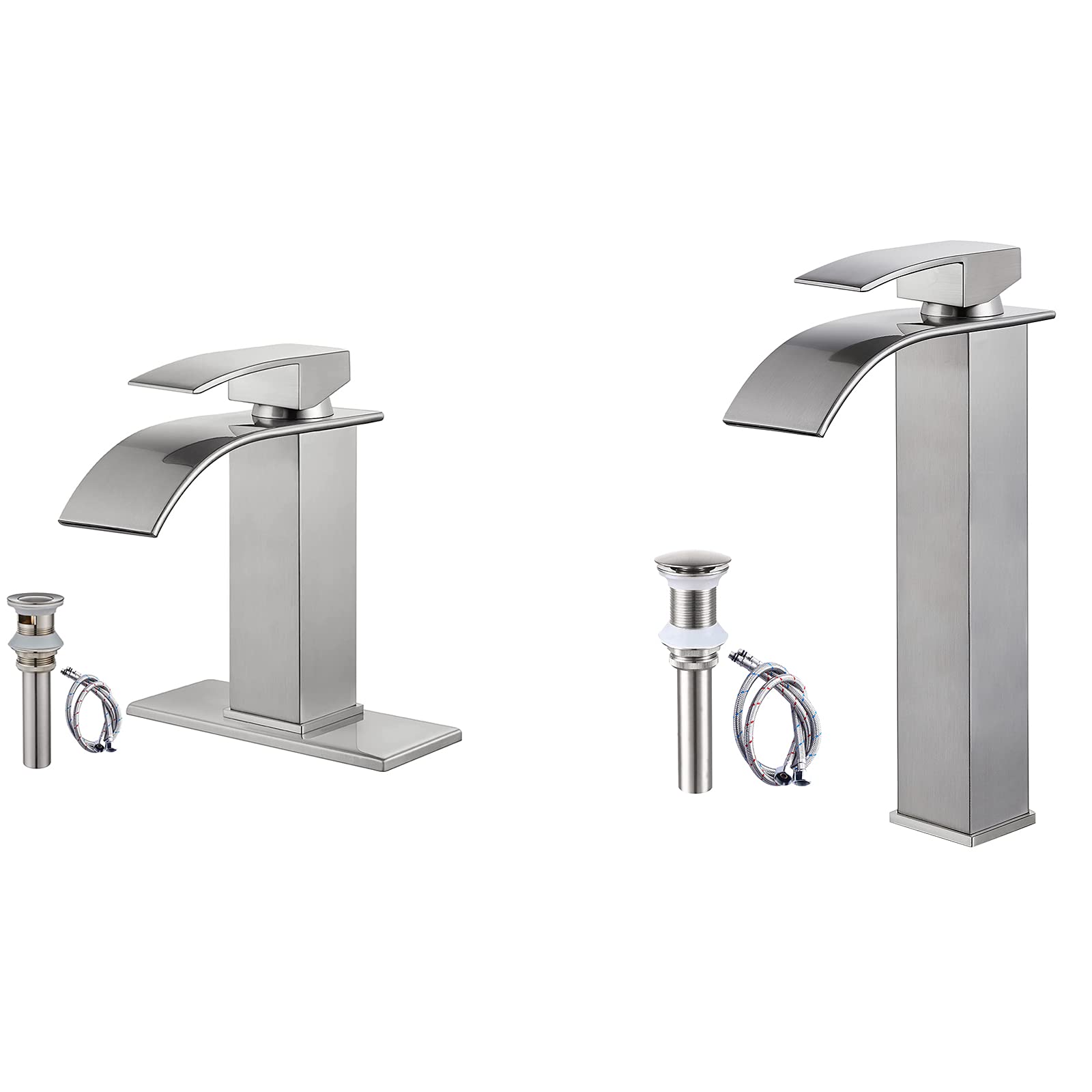 Hcfyauis Women's Brushed Nickel Bathroom Sink Faucet Waterfall Spout Single Handle 1 Hole Deck Mount Matching With Brushed Nickel Waterfall Bathroom Bowl Vessl Sink Tall Faucet Single Handle Single Hole