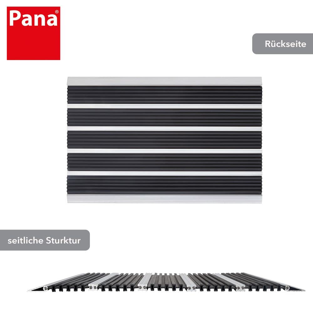 PANA® Aluminium Türmatte - Mit Schmutzfang-Einlage - 39x60cm - Schwarz | Fußmatte mit Nadelfilz Bürsten - Für Außen & Innen - Robuster Alu-Rahmen - Haustür Schmutzfangmatte - Wetterfest & rostfrei