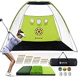 🏌️【LARGE SIZE AND STRONG STABILITY FOR PRACTICE】La red es de hasta 10 pies (L) X 7 pies (D) X 7 pies (H), que apoya la práctica de conducción y chipping. El aumento del 30% del área de la cortina de entrenamiento de chipping da más protección de la práctica de conducción.