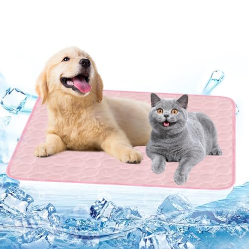 Powmag Kühlmatte für Hunde, Kühldecke Hund 67x55cm, Hundematten Sommer Kühlkissen, Haustier Hundematte für Zuhause Unterwegs Oder im Auto (Rosa-L)