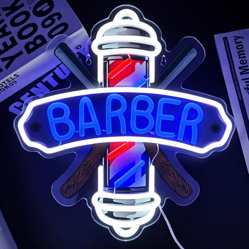 Image of Barber Neon Sign for Barber Shops Hair Salon Decor Dimmable Barber Neon Light for Hair Beauty Salon Store Man Cave Pub USB Powered Light Up Business Store Sign Gift for Hairdresser