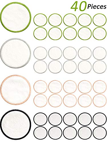 40 Pieces Reusable Makeup Remover Pads Organic Bamboo Pads Rounds Washable Makeup Pads with Laundry Bag for All Skin Types Facial Cleaning