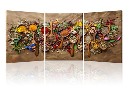 Piy Painting Conjunto De 3 Impresiones sobre lienzo Ingredientes de colores Especias Cocina quadros decoração sala posters para pared Imágenes Pintura con Marco salon dormitorios Cocina 30×40cm
