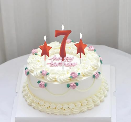 Miniatura 3 de Velas rojas de cumpleaños del número 7 de 2.75 pulgadas, decoración y celebración de cupcakes de feliz cumpleaños para adultosniños (2.75 pulgadas,