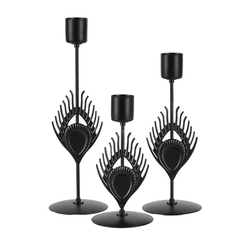 Bougeoirs noirs vintage en plumes pour décoration de table de Noël et mariages