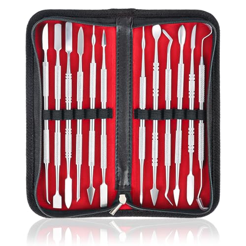 YYTECH 12 Stück Edelstahl Wachsschnitzer, Doppelköpfiges Wachs Schnitzwerkzeug Set, Edelstahl Ton Wachs Schnitzwerkzeug, Modellierwerkzeug, Dabbing Tool, Ton Modellierwerkzeug Modelierwerkzeugset