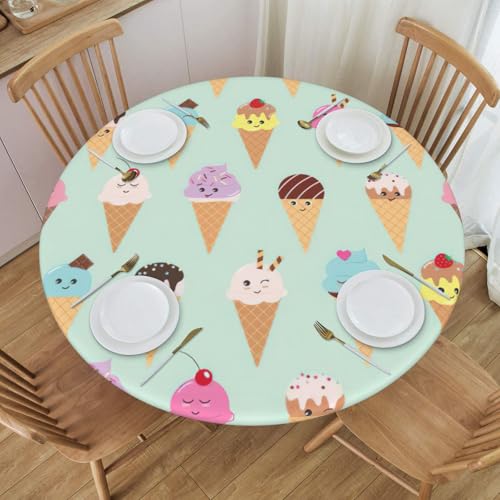 Nappe ronde imprimé crème glacée imperméable et résistante aux taches lavable