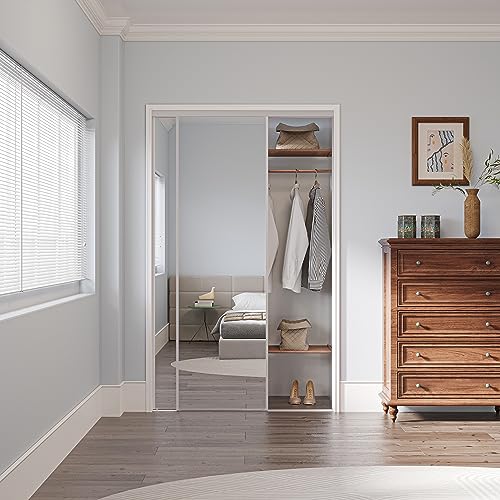 Image of Sliding Closet Doors 48 inch x 80 inch(Double 24.4 inch x 80 inch), Mirrored Doors Aluminum Frame with Hardware Kit & Guide, Interior Door for Bedroom No Assembly Required