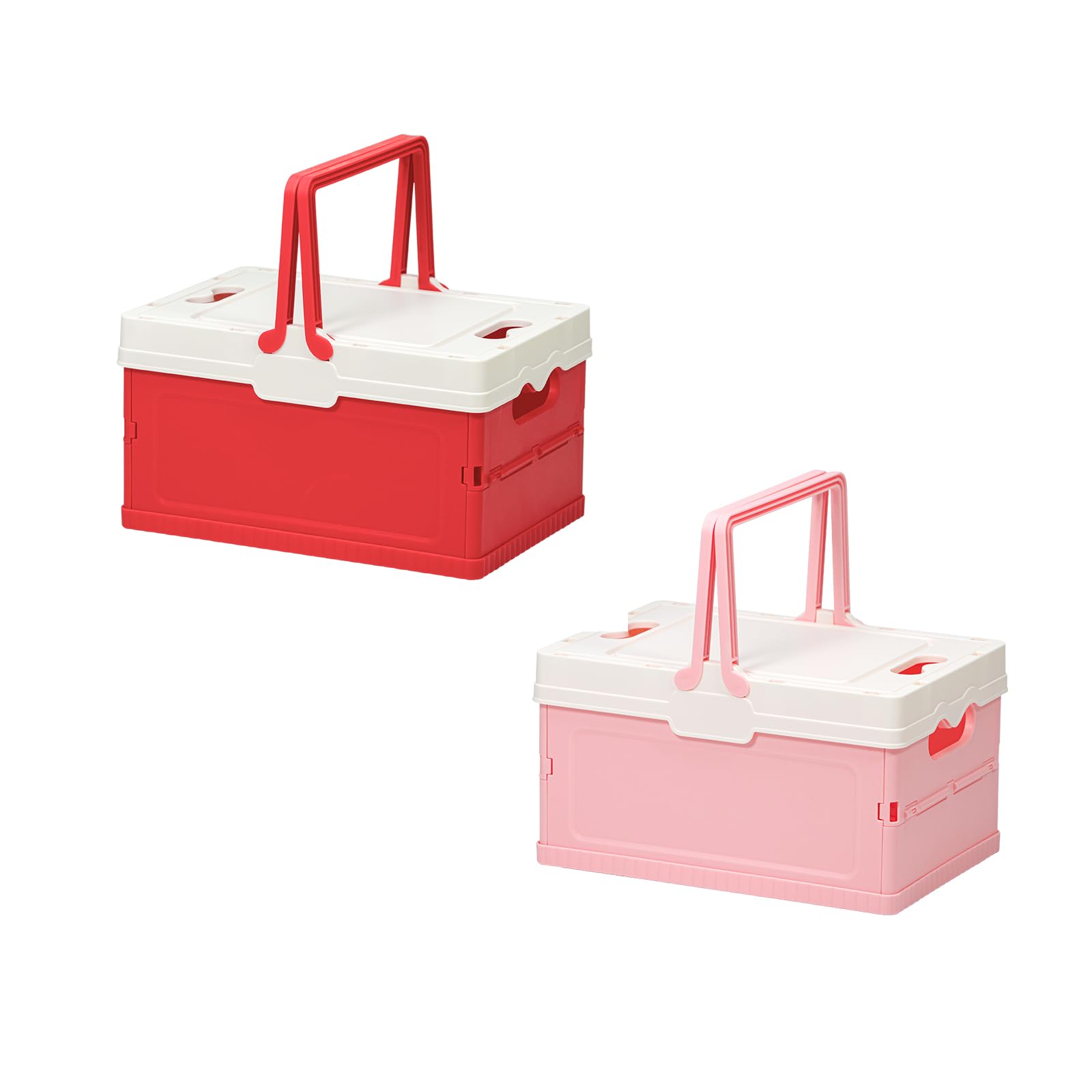 Froxique 2PSC Foldable Gift Basket Containers,Collapsible Plastic Storage Crates Boxes, , Large Durable Plastic Foldable Storage Crates with Handles for Home, Office, Kitchen, Bedroom(Red/Pink Small)