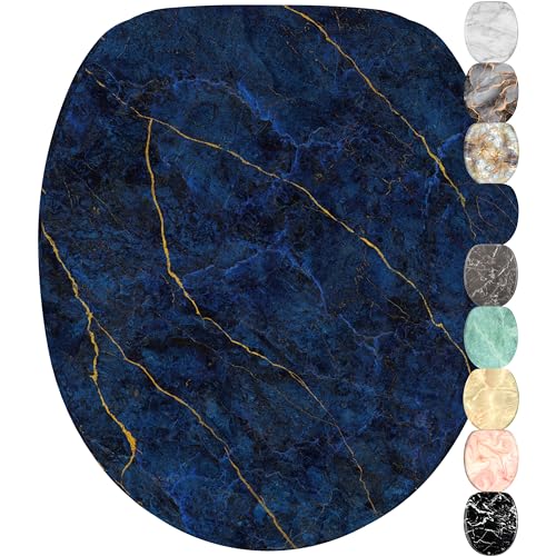 Sanilo Abattant WC frein de chute soft close - Grande sélection de abattants wc en marbre - Finition de haute qualité (Marbre Bleu foncé)