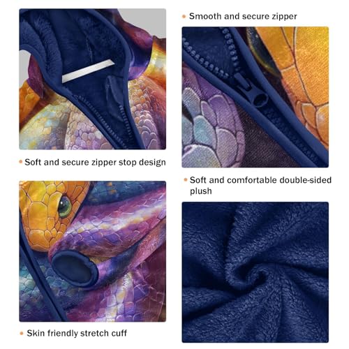 Colorful Abstract Snakes Pattern Toddler Fleece Jacket Girl Boys Hooded Fleece Jacket Coat Warm Outwear Zip-up 3-10T3