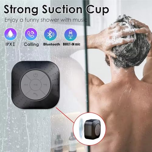 Image of Densleonis Portable Bluetooth Shower Speaker, Wireless Water-Resistant Speaker with Suction Cup Bathroom Speaker for Kids and Outdoor Party, Black