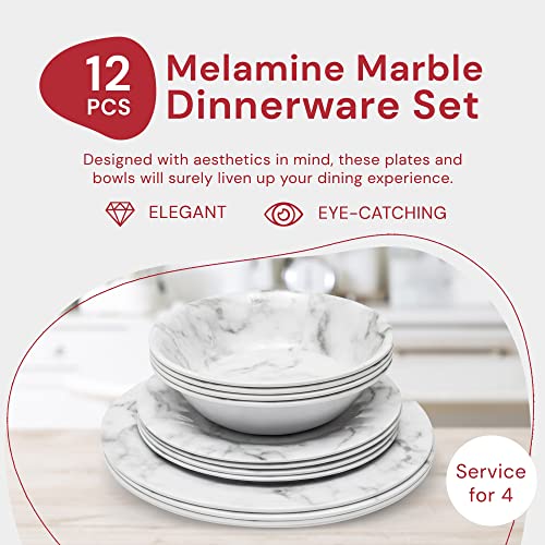 Safdie & Co. Conjunto de louça de 16 peças mármore, serviço para 4, louças Fiesta, pratos e tigelas,