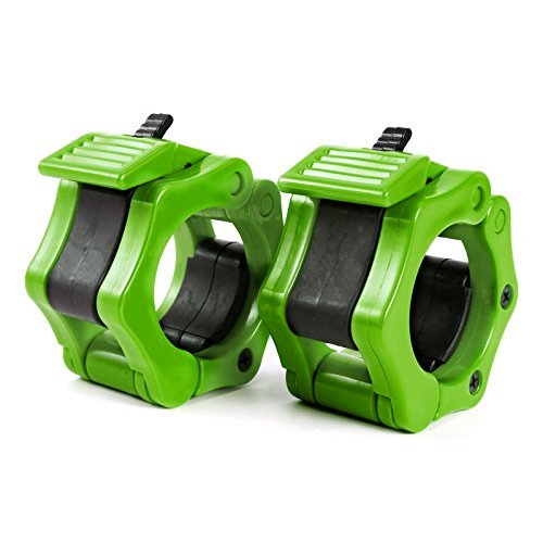 1ne(™) Olympic Barbell Collar Pair of 2" Inch Pro ABS Locking Set of 2 Black Clamps Perfect for Pro Crossfit Strong Lifts and Olympic Training Professional Quality (Green)