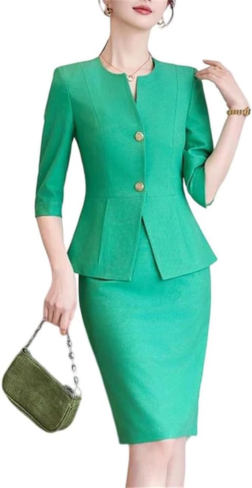 Women's Summer Office Skirt Suit 2 Piece Set Elegant Blazer with Skirt Formal Workwear Outfit