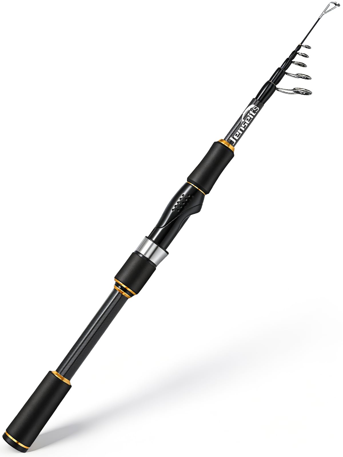 Jenseits Fishing Rods, Carbon Fiber Spinning & Casting Poles, Saltwater Resistant Guides, 6'/7'/8'/9'/10'/12'-Portable 2/3/4/-Piece & Telescopic
