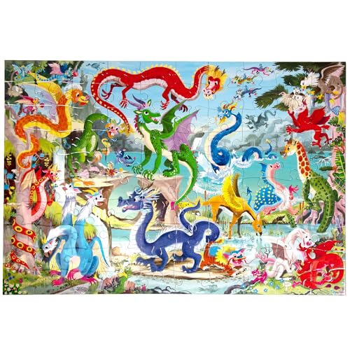Rompecabezas infantil eeBoo 'Amor por los Dragones', 100 piezas, 61 cm x 40,6 cm | Desarrolla habilidades motoras finas, razonamiento espacial y paciencia. Piezas vibrantes de 5,1 cm x 3,8 cm, doble recubrimiento, resistentes y sin polvo miniatura 3