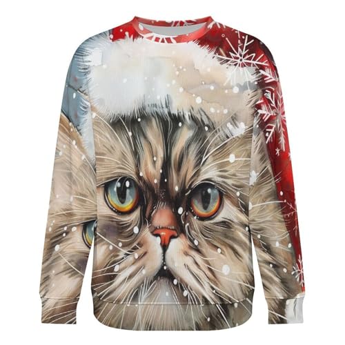 Mens Crewneck Sweater Christmas Persian Cat Snowflakes Crew Neck Sweater for Men Casual Party Holiday Pullover3