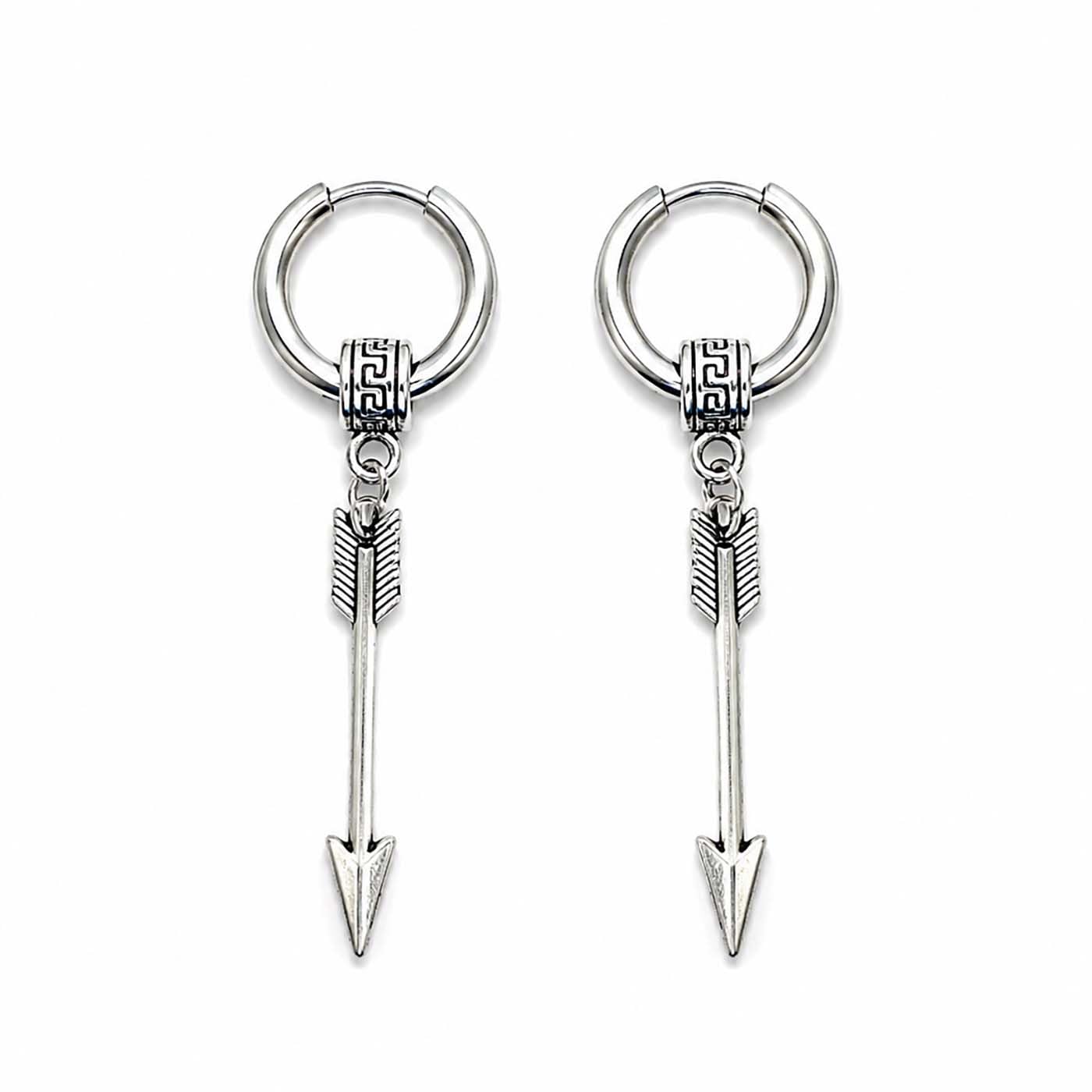 (1 Pair) Unisex Stainless Steel Silver-Tone Arrow Charm Hoop Bali Earrings for Men & Women | Dangle Hoop Earrings | Trendy Lightweight Fashion Jewelry-image-30