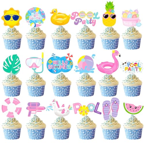36Pcs Summer Cupcake Toppers,Pool Party Decorations - image 6