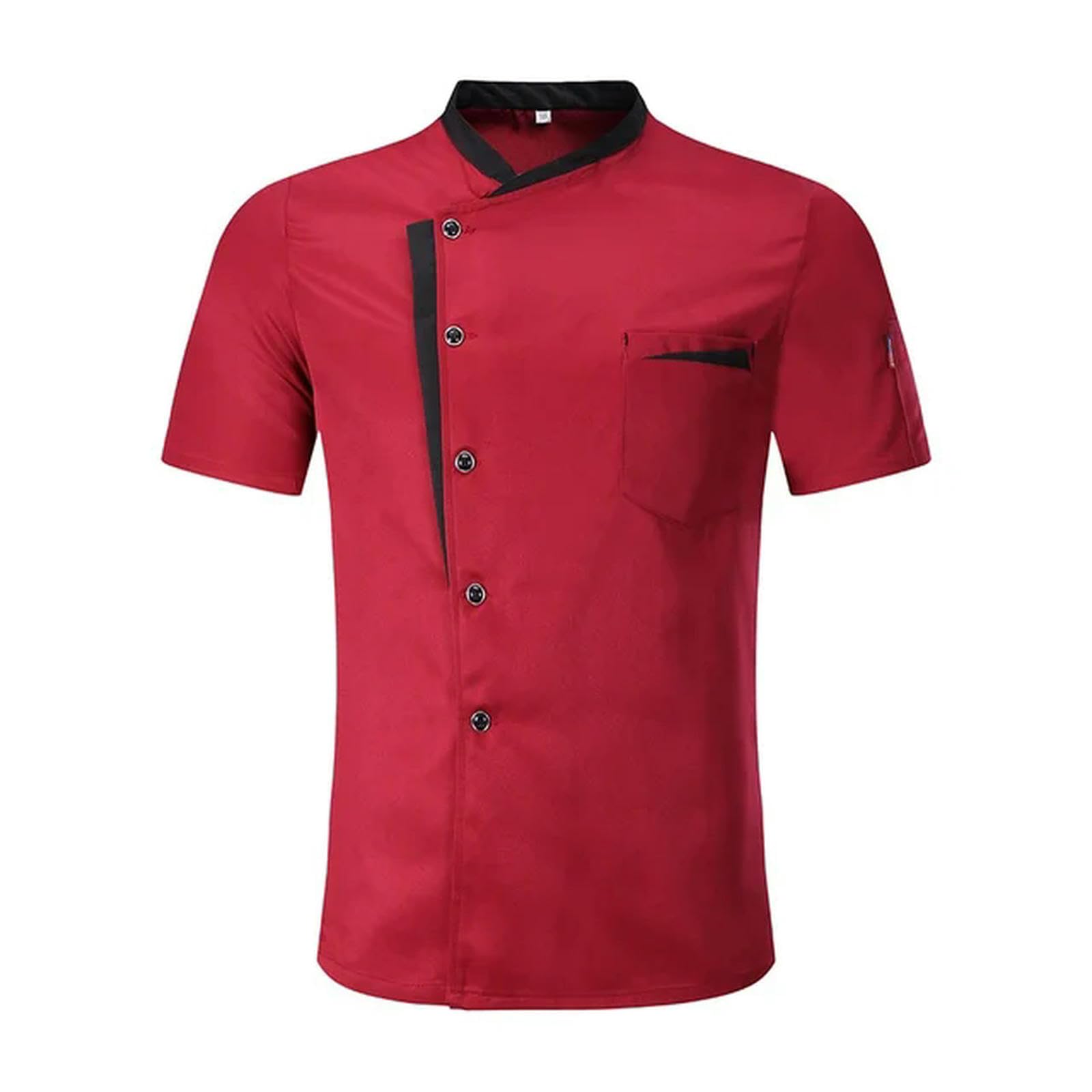 Unisex Restaurant Kitchen Chef Uniform Shirt Short/Long Sleeves Chef Jacket Works Clothes-Short Sleeve_a-M