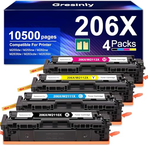 206A Toner Cartridges Set 4-Pack Compatible Replacement for HP 206A 206X for Color Laserjet Pro MFP M283fdw M283cdw M283fdn M255dw M255nw Printer W2110A Ink 206A 206X