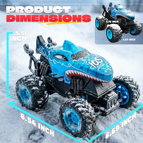 Image of BEZGAR Monster Truck Toys - Remote Control Monster Truck with Light & Music, Dinosaur Toys for Kids, 1:20 Scale RC Truck with 360 Spins and Drifting, Remote Control Car for Boys (Blue)