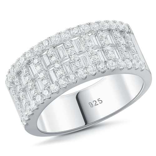 AAAAA Cz Wedding Bands for Women 925 Sterling Silver Emerald Wide Band Rings Anniversary Eternity Ring Size 5-10