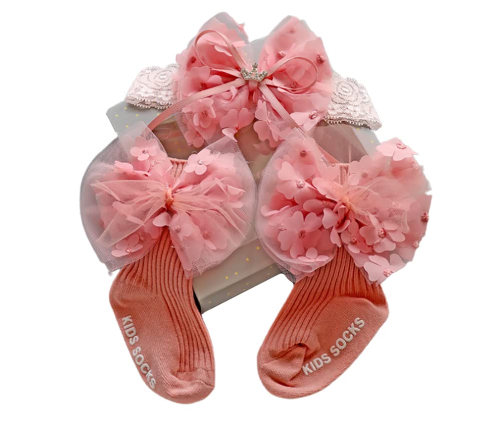Fashion Yo Women's Set 04 3Pcs Baby Crown Lace Tutu Flower Socks Princess Party Newborn Toddler Ankle Socks Hair Headband Gift Set In Box (Set 04)