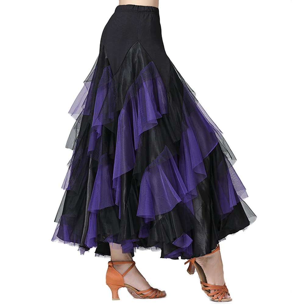 Donna Gonna Salsa Rumba a Vita Alta Flamenco Dance del Ventre Swing Gonne Lunghe Dancewear A-Line Plissettata Gonna Pratica Vintage Gonne da Ballo