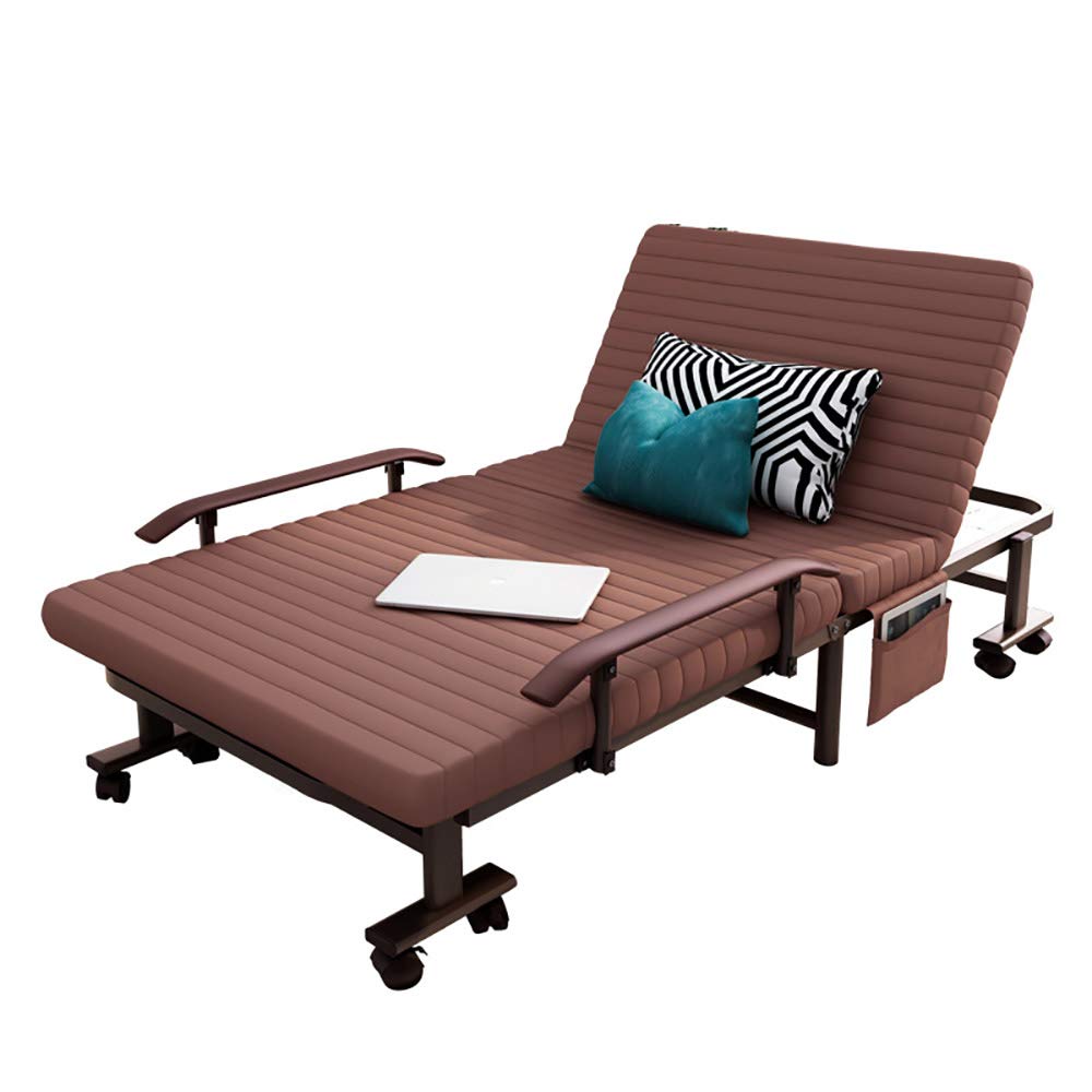 NAR Portable Single Rollaway Bed with Wheels Office Adult Siesta Chair with Adjustable Backrest (Coffee)
