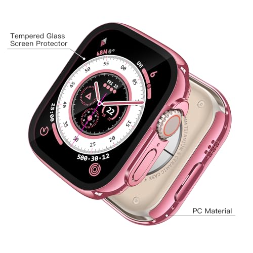 Image of Misxi 2 Pack Hard PC Case with Tempered Glass Screen Protector Compatible with 49mm Apple Watch Ultra 3 (2025) / Ultra 2 / Ultra, Anti-Drop Scratch Resistant Lightweight Cover for iWatch, 1 Rose Pink + 1 Transparent