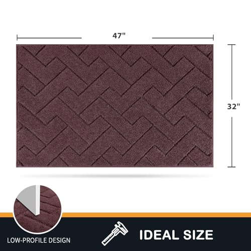 PURRUGS Dirt Trapping Door Mat 32" x 47", Non-Slip Machine Washable Entry Rug, Shoe Scraper, Dog Doormat, Super Absorbent Welcome Mat for Front & Back Door, Muddy Wet Shoes & Paws, Burgundy Red