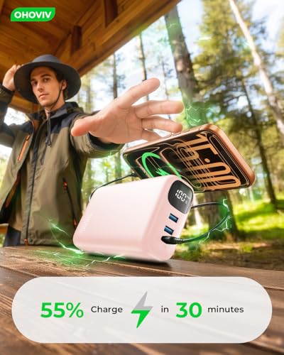 Image of OHOVIV Portable Charger 50000mAh Power Bank - 22.5W Fast Charging External Battery Pack,USB-C Portable Phone Charger for iPhone 17 /16 /15 /14 /13 Pro Android Samsung, for Travel Camping Essential-Pink