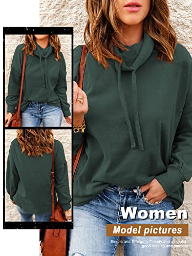 Ounar Women Casual Long Sleeve Sweatshirt Cowl Neck Drawstring Thick Dralon Loose Pullovers Shirts Tops Sweatshirts Green #TOP5