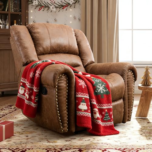 CANMOV Leather Recliner Chair, Classic and Traditional Manual Recliner Chair with Comfortable Arms and Back Single Sofa for Living Room, Nut Brown - Image 4