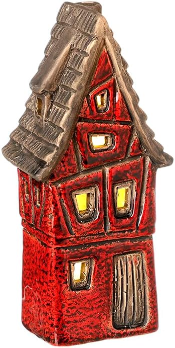 Heaven Sends Red Ceramic Christmas House Ornament – Tall Rustic Village Decoration with Snowy Roof & Window Detail – Festive Winter Home Décor for Mantel, Shelf & Table Displays