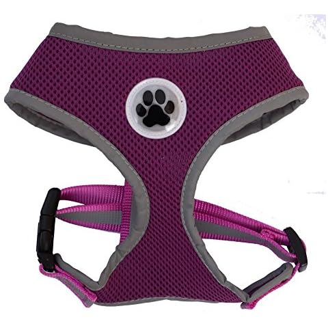 Small Purple Cute Padded Reflective Mesh Dog Puppy Harness No Pull Pet Cat Harnesses, Small Neck 8" Cover