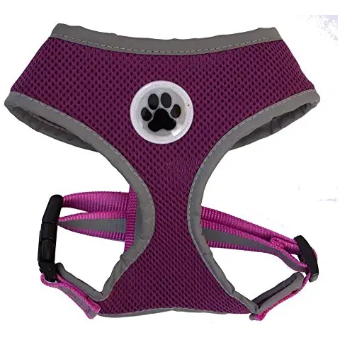 Small Purple Cute Padded Reflective Mesh Dog Puppy Harness No Pull Pet Cat Harnesses, Small Neck 8" Cover