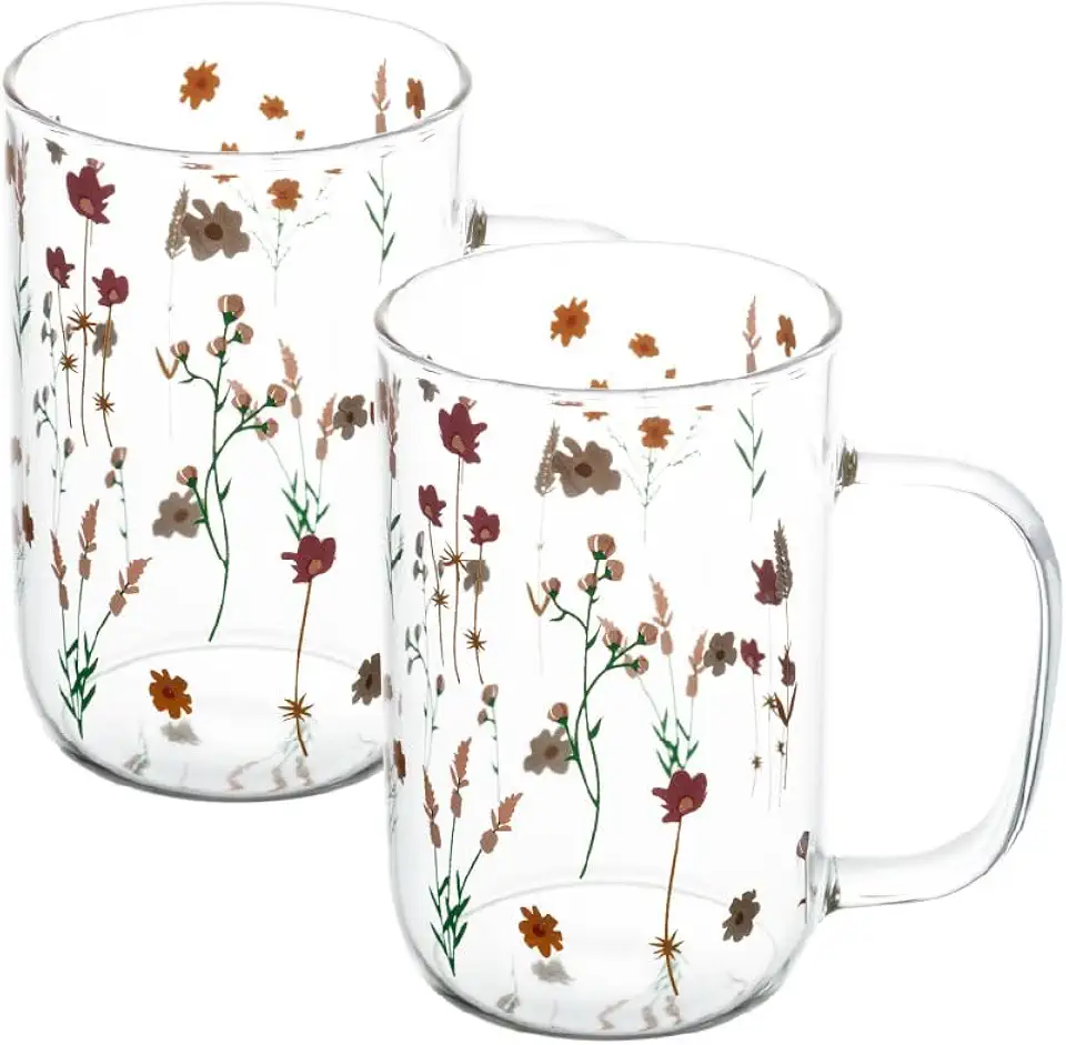 WOLFF - Conjunto 2 Canecas de Vidro Borossilicato Resistente a Calor Bouquet 280ml