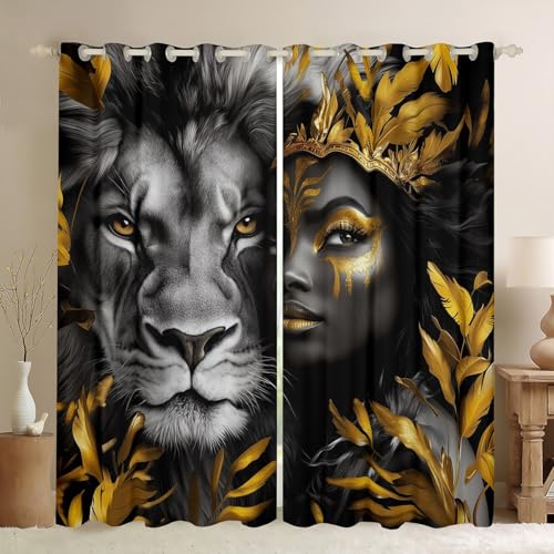 feelingyou Cortinas africanas de ventana para adolescentes y mujeres adultas, cortina de león 3D para dormitorio, cortinas de animales salvajes para sala de estar, cortinas exóticas indias, juego de 2