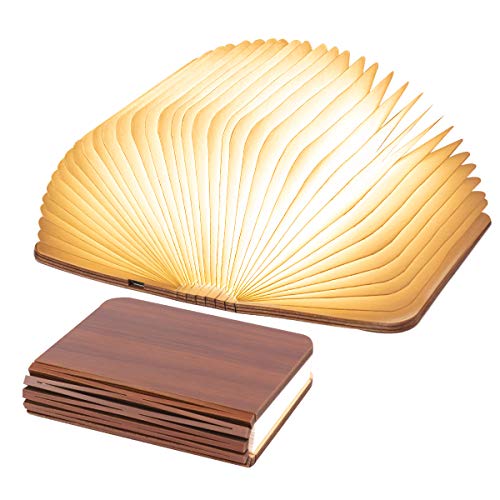 XIUDI 8 Colors Mini Folding Book Lamp,Portable Wooden Book Lights,Desk Light,Novelty LED Paper Lantern with USB Rechargeable Night Light,Unique Gifts for Book Lovers,Mini Wood (Size3.9×3.1×1in)