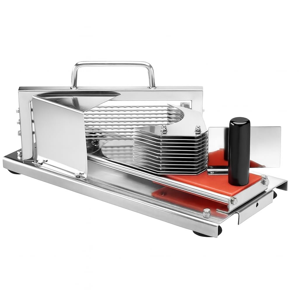 Trancheuse à tomates inox professionnelle – 11 lames – tranches 5,5 mm – stabilité ventouses – ouverture 80 mm