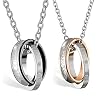 OIDEA 2pcs Stainless Steel Cubic Zirconia His Queen Her King Crown Ring,Dog Tag Pendant Necklace,Rosegold,Black,Sliver for Christmas Valentines Gifts