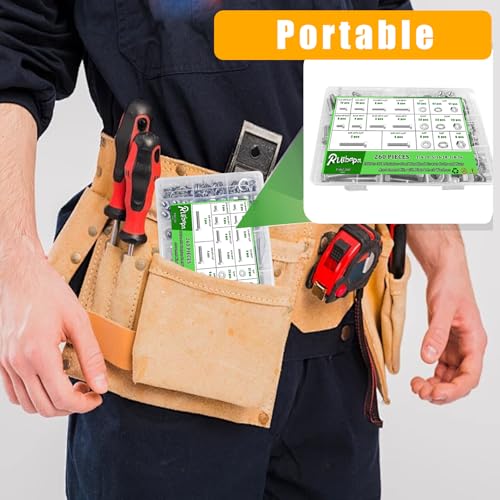 Image of 260Pcs Stainless Steel Hex Head Screws Bolts and Nuts Assortment Kit, with Flat & Lock Washers,1 /4-20, 5 /16-18, 3 /8-16 Assorted Hex Bolts Nuts and Washers Set, 18-8(304) Full Thread with Case