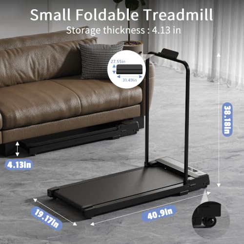 Walking Pad Treadmill for Home,Treadmills Under Desk with Handle Bar Foldable, Portable Caminadora Eléctrica para Casa, Small Mini Compact Exercise Equipment Office Space Running Black Chlorythm - image 6