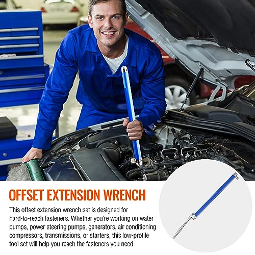 Image of Impact Ready Offset Extension Wrench, Tight Reach Extension Wrench Set, with 1 /2 inch, 1 /4 inch and 3 /8 inch Square Drive Adapters, Universal Extensions Wrench for Small Place